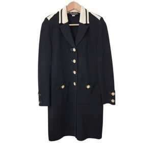 Vtg St John Collection Santana Knit Dress 4 Black‎ Ivory Gold Buttons Old Money
